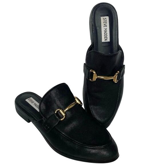 STEVE MADDEN Macrae Leather Bit Mule Slip On Loafer 8 Black Y2K 90s Style Preppy - Picture 1 of 9